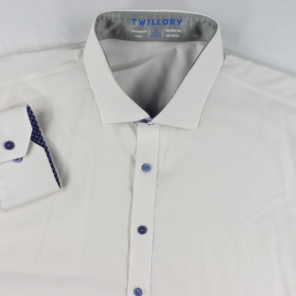 Twillory Performance Dress Shirt Men's 18 34-35 Tailored Fit Flip Cuff White - Picture 3 of 13